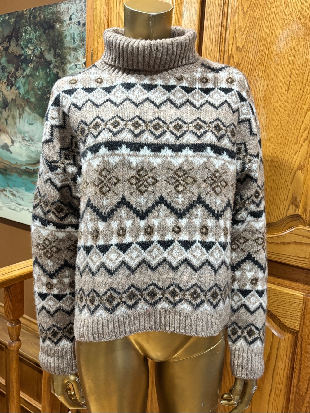 Forever 21 Fair Isle Mock neck Turtleneck Black and Beige Knit Sweater